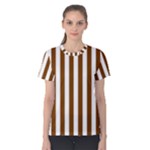 Vertical Stripes - White and Chocolate Brown Women s Cotton Tee