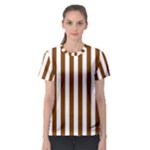 Vertical Stripes - White and Chocolate Brown Women s Sport Mesh Tee