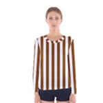 Vertical Stripes - White and Chocolate Brown Women s Long Sleeve T-shirt