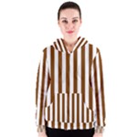 Vertical Stripes - White and Chocolate Brown Women s Zipper Hoodie