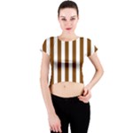 Vertical Stripes - White and Chocolate Brown Crew Neck Crop Top