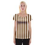 Vertical Stripes - White and Chocolate Brown Women s Cap Sleeve Top