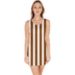 Vertical Stripes - White and Chocolate Brown Bodycon Dress