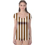 Vertical Stripes - White and Chocolate Brown Boyleg Leotard (Ladies)