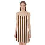 Vertical Stripes - White and Chocolate Brown Satin Night Slip