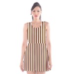 Vertical Stripes - White and Chocolate Brown Scoop Neck Skater Dress