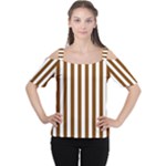 Vertical Stripes - White and Chocolate Brown Women s Cutout Shoulder Tee