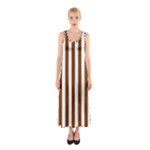 Vertical Stripes - White and Chocolate Brown Full Print Maxi Dress