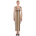 Vertical Stripes - White and Chocolate Brown Fitted Maxi Dress