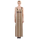 Vertical Stripes - White and Chocolate Brown Maxi Thigh Split Dress