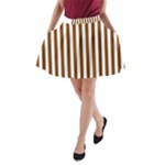 Vertical Stripes - White and Chocolate Brown A-Line Pocket Skirt