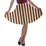 Vertical Stripes - White and Chocolate Brown A-line Skater Skirt