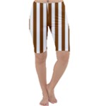 Vertical Stripes - White and Chocolate Brown Cropped Leggings