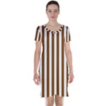 Vertical Stripes - White and Chocolate Brown Short Sleeve Nightdress