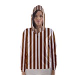 Vertical Stripes - White and Chocolate Brown Hooded Wind Breaker (Women)