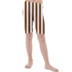 Vertical Stripes - White and Chocolate Brown Kid s Mid Length Swim Shorts