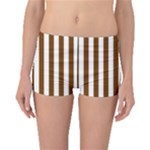 Vertical Stripes - White and Chocolate Brown Boyleg Bikini Bottoms