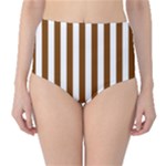 Vertical Stripes - White and Chocolate Brown High-Waist Bikini Bottoms