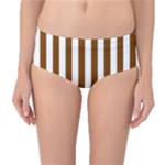 Vertical Stripes - White and Chocolate Brown Mid-Waist Bikini Bottoms