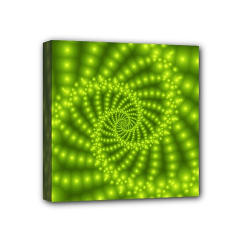 Glossy Lime Green Beaded Spiral Fractal Mini Canvas 4  x 4  (Stretched) from ArtsNow.com