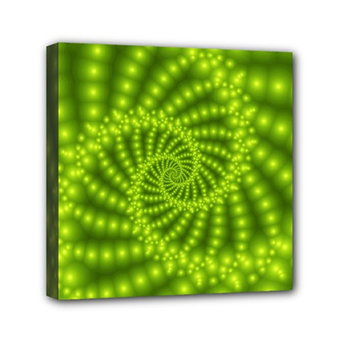 Glossy Lime Green Beaded Spiral Fractal Mini Canvas 6  x 6  (Stretched) from ArtsNow.com