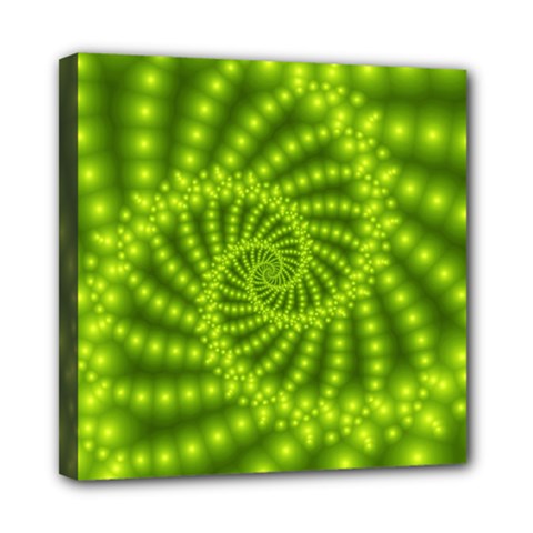 Glossy Lime Green Beaded Spiral Fractal Mini Canvas 8  x 8  (Stretched) from ArtsNow.com