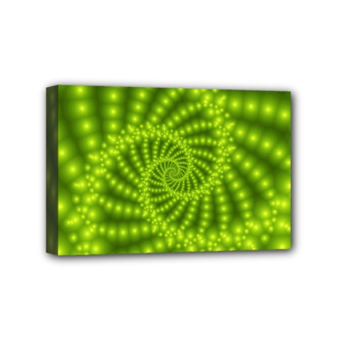 Glossy Lime Green Beaded Spiral Fractal Mini Canvas 6  x 4  (Stretched) from ArtsNow.com