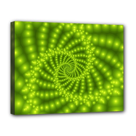 Glossy Lime Green Beaded Spiral Fractal Canvas 14  x 11  (Stretched) from ArtsNow.com