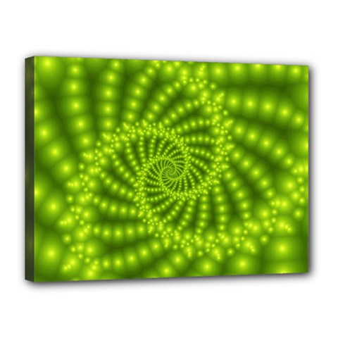 Glossy Lime Green Beaded Spiral Fractal Canvas 16  x 12  (Stretched) from ArtsNow.com