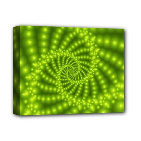 Glossy Lime Green Beaded Spiral Fractal Deluxe Canvas 14  x 11  (Stretched) from ArtsNow.com