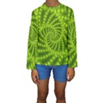 Glossy Lime Green Beaded Spiral Fractal Kid s Long Sleeve Swimwear