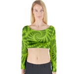 Glossy Lime Green Beaded Spiral Fractal Long Sleeve Crop Top (Tight Fit)