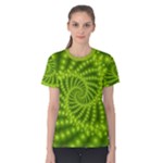 Glossy Lime Green Beaded Spiral Fractal Women s Cotton Tee