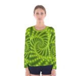 Glossy Lime Green Beaded Spiral Fractal Women s Long Sleeve Tee