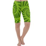 Glossy Lime Green Beaded Spiral Fractal Cropped Leggings 