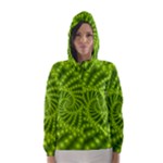 Glossy Lime Green Beaded Spiral Fractal Hooded Wind Breaker (Women)