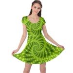 Glossy Lime Green Beaded Spiral Fractal Cap Sleeve Dress