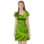 Glossy Lime Green Beaded Spiral Fractal Short Sleeve Skater Dress