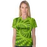 Glossy Lime Green Beaded Spiral Fractal Women s V-Neck Sport Mesh Tee