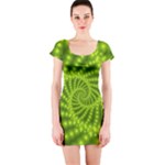 Glossy Lime Green Beaded Spiral Fractal Short Sleeve Bodycon Dress