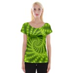 Glossy Lime Green Beaded Spiral Fractal Women s Cap Sleeve Top