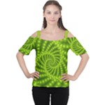 Glossy Lime Green Beaded Spiral Fractal Women s Cutout Shoulder Tee