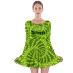 Glossy Lime Green Beaded Spiral Fractal Long Sleeve Skater Dress