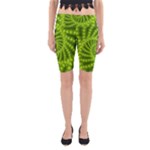 Glossy Lime Green Beaded Spiral Fractal Yoga Cropped Leggings