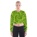 Glossy Lime Green Beaded Spiral Fractal Women s Cropped Sweatshirt