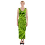 Glossy Lime Green Beaded Spiral Fractal Fitted Maxi Dress