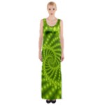 Glossy Lime Green Beaded Spiral Fractal Maxi Thigh Split Dress