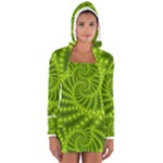 Glossy Lime Green Beaded Spiral Fractal Women s Long Sleeve Hooded T-shirt