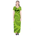 Glossy Lime Green Beaded Spiral Fractal Short Sleeve Maxi Dress