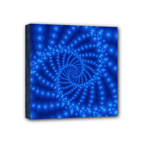 Glossy Blue Beaded Spiral Fractal Mini Canvas 4  x 4  (Stretched) from ArtsNow.com